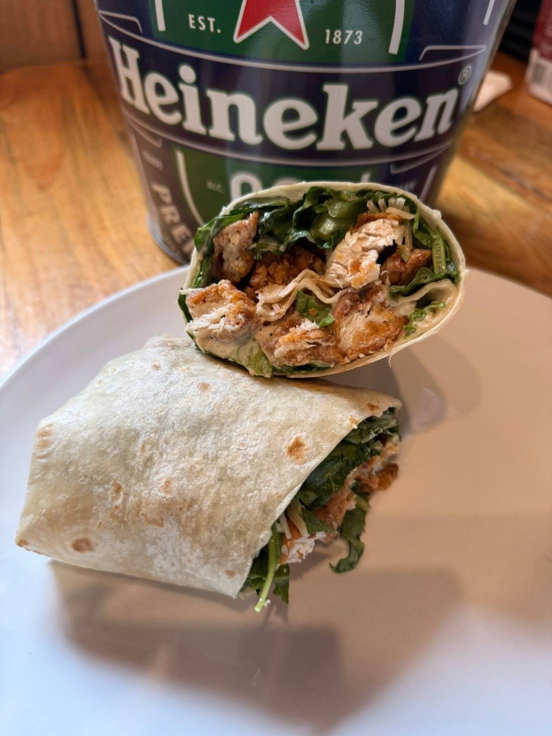 Crispy chicken wrap cut in half