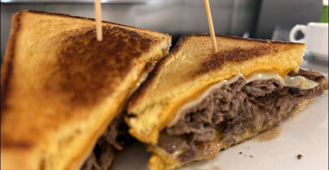 Prime rib melt on grilled Texas toast